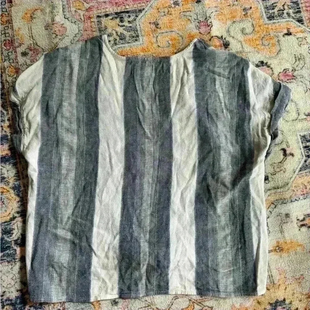 Anthropologie CLOTH & STONE Cropped Striped Linen Blend Top Tie Hem size medium - Picture 4 of 4